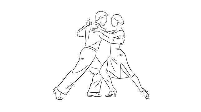 Romantic Dancing Couple Line Art Illustration Ballroom Dance and Lifestyle Concept