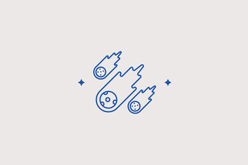 Group of falling meteorites asteroids line icon for space observation app, science museum, astronomy club. Dynamic vector illustration for cosmic catastrophe. © HenryFord