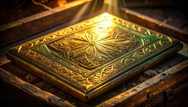 Gilded Bronze Tablet Featuring Ornate Phoenician Script With Green Patinas