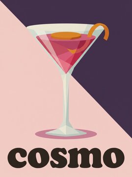 Cosmopolitan cocktail in martini glass with twist beverage menu art