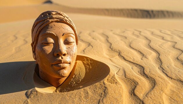Ancient Egyptian pharaoh bust carved in limestone.