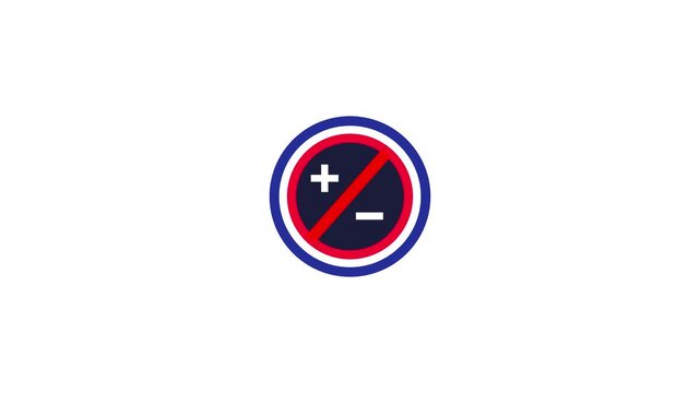 Red prohibition symbol with plus and minus signs on white background circle