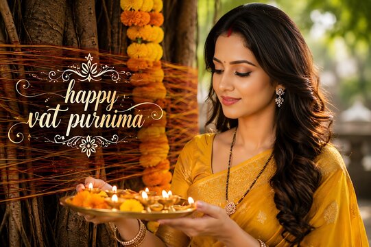 Indian women celebrating Vat Savitri Vrat, Vat Purnima (Pournima), Savitri Amavasya, Bargad Pooja, and the Banyan Tree Festival.
