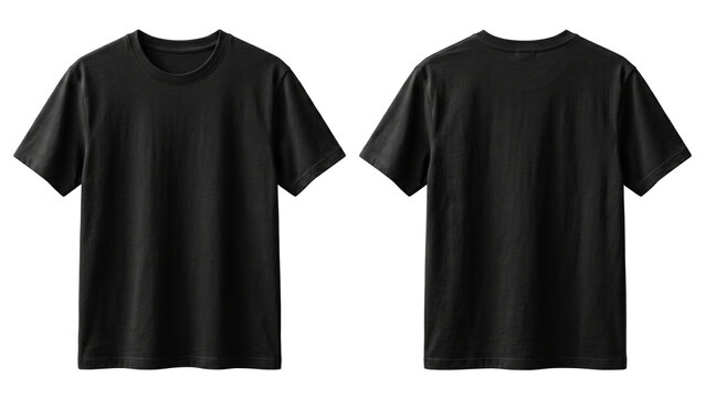 Black t shirt mockup front and back views on transparent background