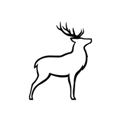 Fototapeta premium Elegant deer with antlers silhouette vector illustration. Wildlife, forest animal and nature concept isolated on transparent background.