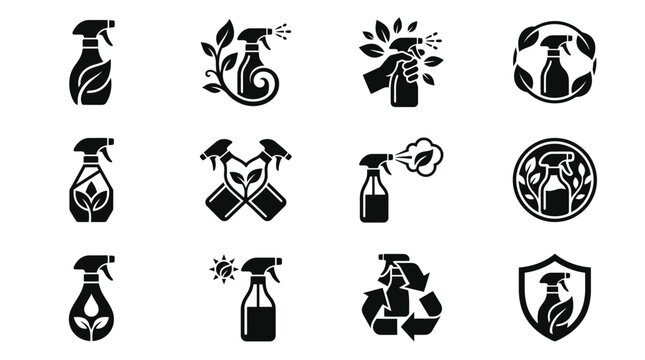 Eco-Friendly Spray Bottle Icon Set