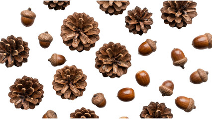 Scattered Pine Cones And Acorns On Transparent Background © ATIQULISLAM