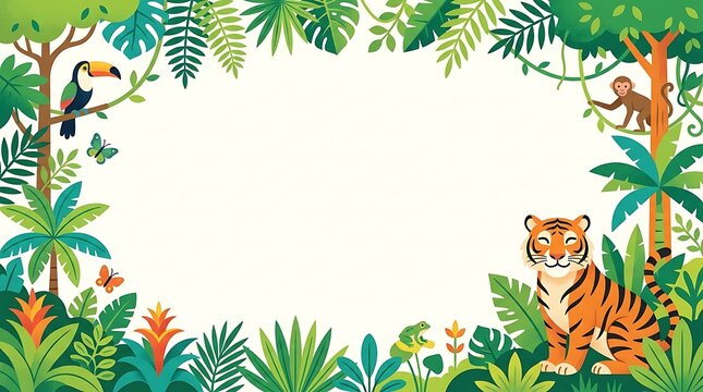 International Tiger Day Cute Jungle Animals Frame Illustration