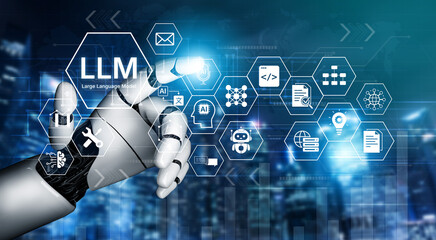 Large Language Model LLM processing data. Represents deep text learning, natural language processing NLP AI tech, transformer architecture, and generative AI deep learning future technology. Corpus © InfiniteFlow