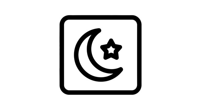 Crescent Moon and Star Icon Symbol.