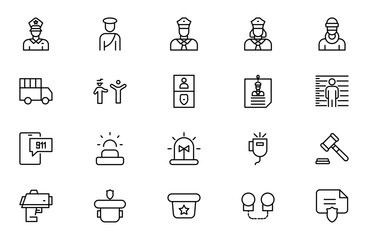 Police Line Icon Set for Law Enforcement, Public Safety, Crime Prevention, Security Services and Emergency Response Outline Vector Collection © Iconfly