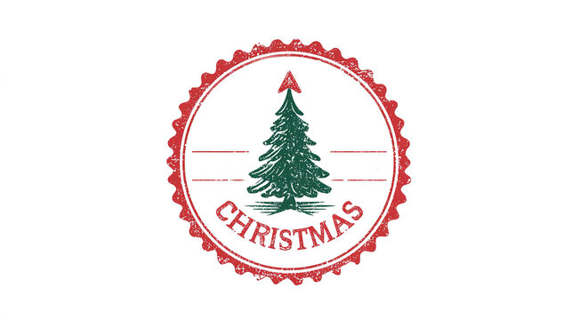 Circular Christmas emblem with evergreen tree and seasonal typography, festive branding, holiday identity, graphic resource, Christmas.