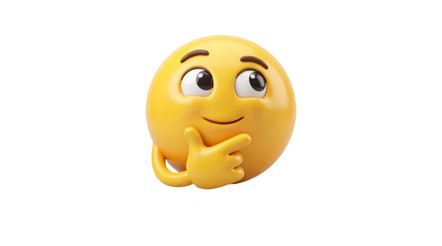 3D Yellow Thinking Emoji with Hand on Chin Isolated on White Background