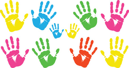 Fototapeta premium Colorful Handprint Paint Splash Vector Set for Children Education Charity Community Arts and Daycare Center Creative Designs