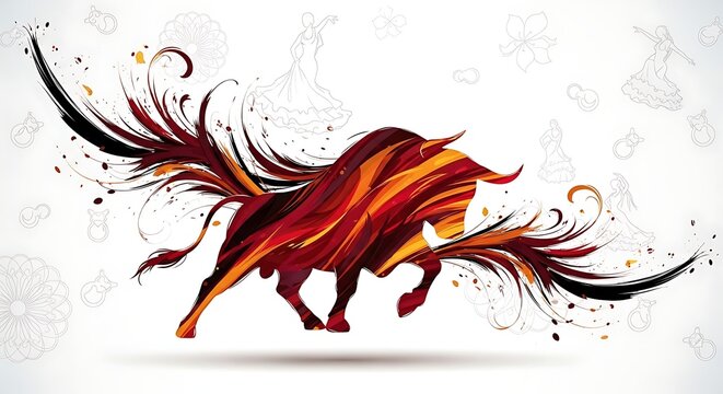 Vibrant red rooster with detailed feather texture illustration.