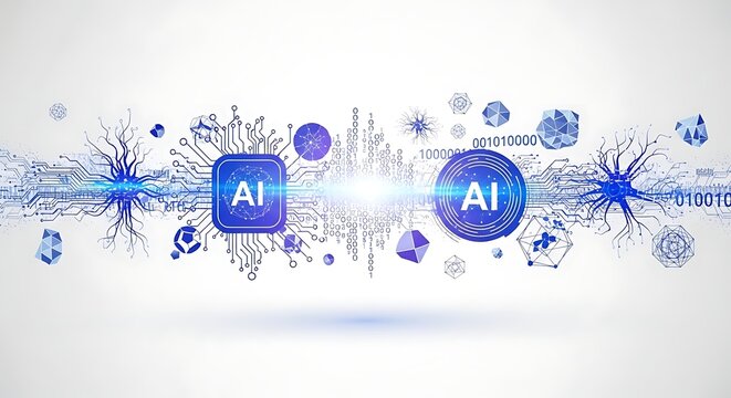 Artificial intelligence concept with neural network visualization.