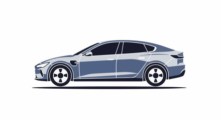 Obraz premium Sleek, modern sedan-style electric car, profile view, blue and gray tones