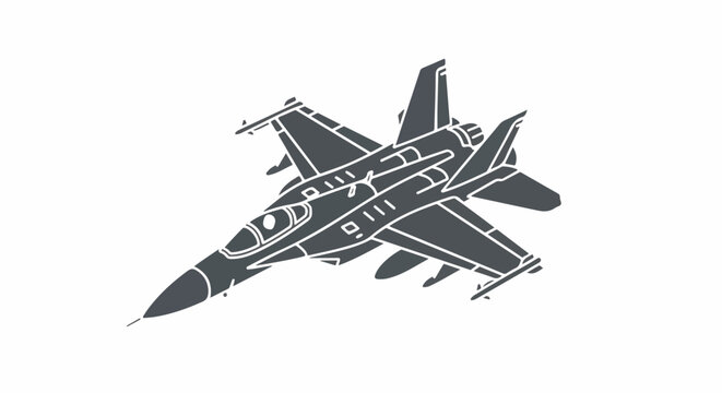 Stylized gray jet fighter plane in flight against a white background