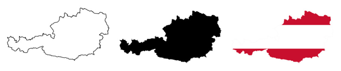 Austria Map Silhouettes with National Flag and Country Outline © OS