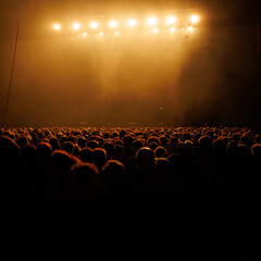 Naklejka premium Silhouette of Large Audience Watching Stage Performance