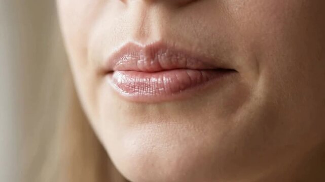 Close-up of woman?s mouth showing tongue and teeth, intimate facial detail
