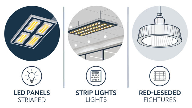 Infographic of various types of modern led lighting solutions and fixtures