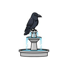 Obraz premium Black Crow Perched on a Stone Water Fountain