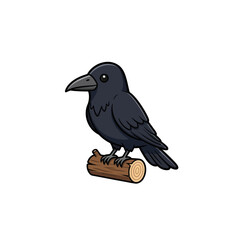 Obraz premium Cute Cartoon Crow Perched on a Log
