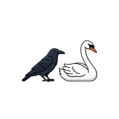 Fototapeta premium Black Crow and White Swan Illustration