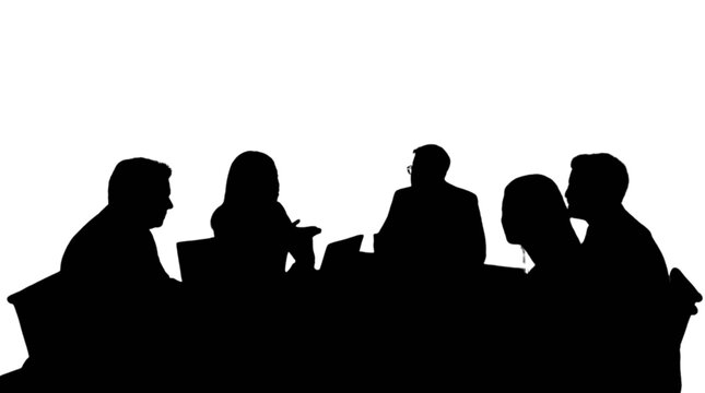 Silhouette people meeting around a table isolated on transparent background, Vector