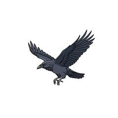 Naklejka premium Black Raven Flying Illustration Isolated on White