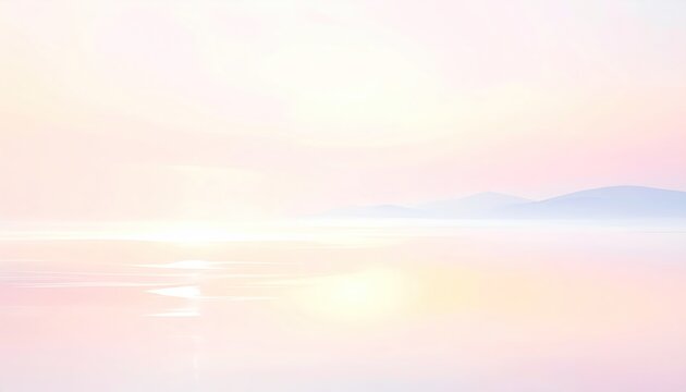 Soft Pastel Beach Landscape with Gentle Waves and Horizon.