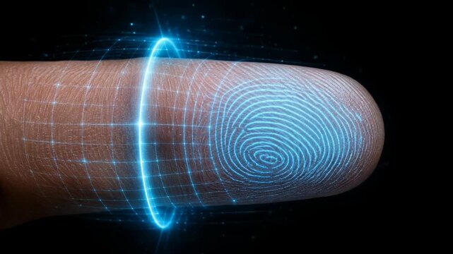 Digital biometric fingerprint scan highlights intricate details, technology, and security for enhanced identification and innovative solutions