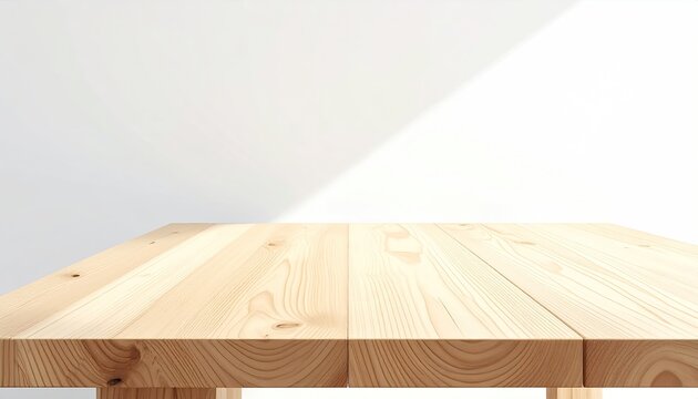 Empty Wooden Table Surface with Soft Light and Shadow Background.