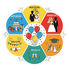 Fototapeta premium Colorful Party Celebration Banners Icons.