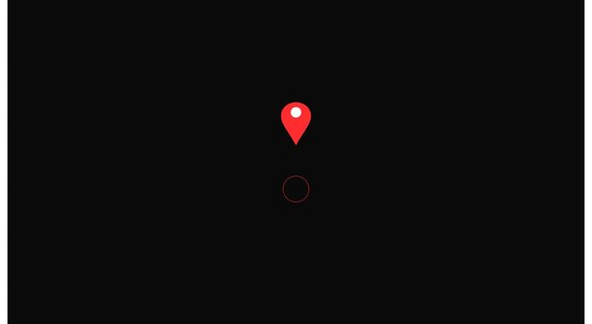 Animated red map location pin with pulsing radar effect on animation black background