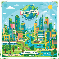 Earth Day Sustainable Future Cityscape Illustration. © Kopi