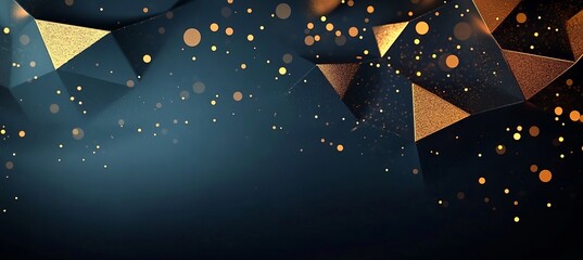 Obraz premium Elegant and Modern Glittering Azure Low Polygon Texture with Luminous Golden Sparkling Background