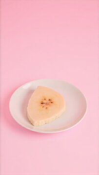 Sweet dessert pastry with pineapple on top served on white plate.