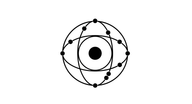 Abstract atomic structure illustration with electrons in orbits. Science, technology, and quantum physics concept.