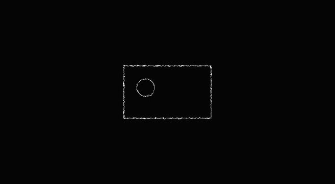 Minimalist animation white chalk rectangle and circle scribble animation on black background