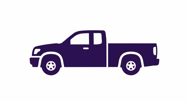 A minimalist dark purple silhouette of a pickup truck