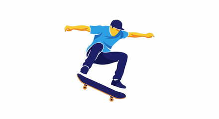 Fototapeta premium Stylized action shot of a skateboarder performing a trick mid-air against a white background