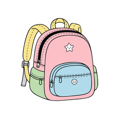 Cute pastel school backpack cartoon icon colorful vector illustration © Nadzezhda