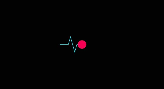 Minimalist heartbeat ekg line animation with pulsing red dot on animation black background