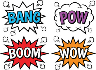 Comic book style speech bubbles with bang pow boom and wow © Monjurul