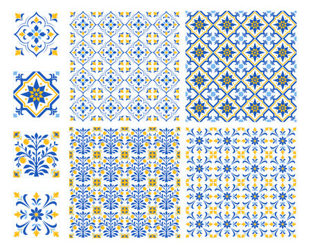 flat vector classic mediterranean tiles ceramic set