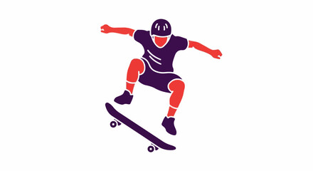 Fototapeta premium Stylized skater in mid-air performing a trick on a skateboard against white background