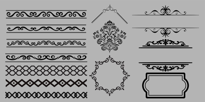 Vintage Decorative Border Patterns and Ornamental Frame Collection Vector Set