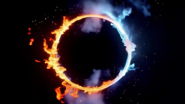 A cosmic ring of fire and smoke in space with stars
